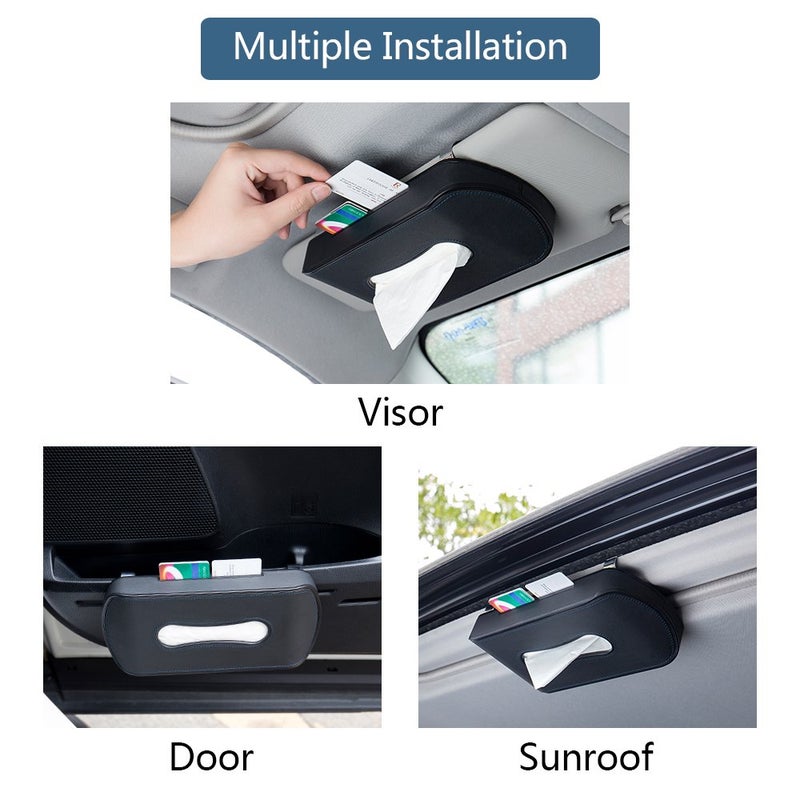 Mr.Ho Black Leather Car Visor Tissue Holder Mount, Hanging Tissue Holder Case for Car Seat Back, Multi-use Paper Towel Cover Case with One Tissue Refill for Car & Truck Decoration - Image 2